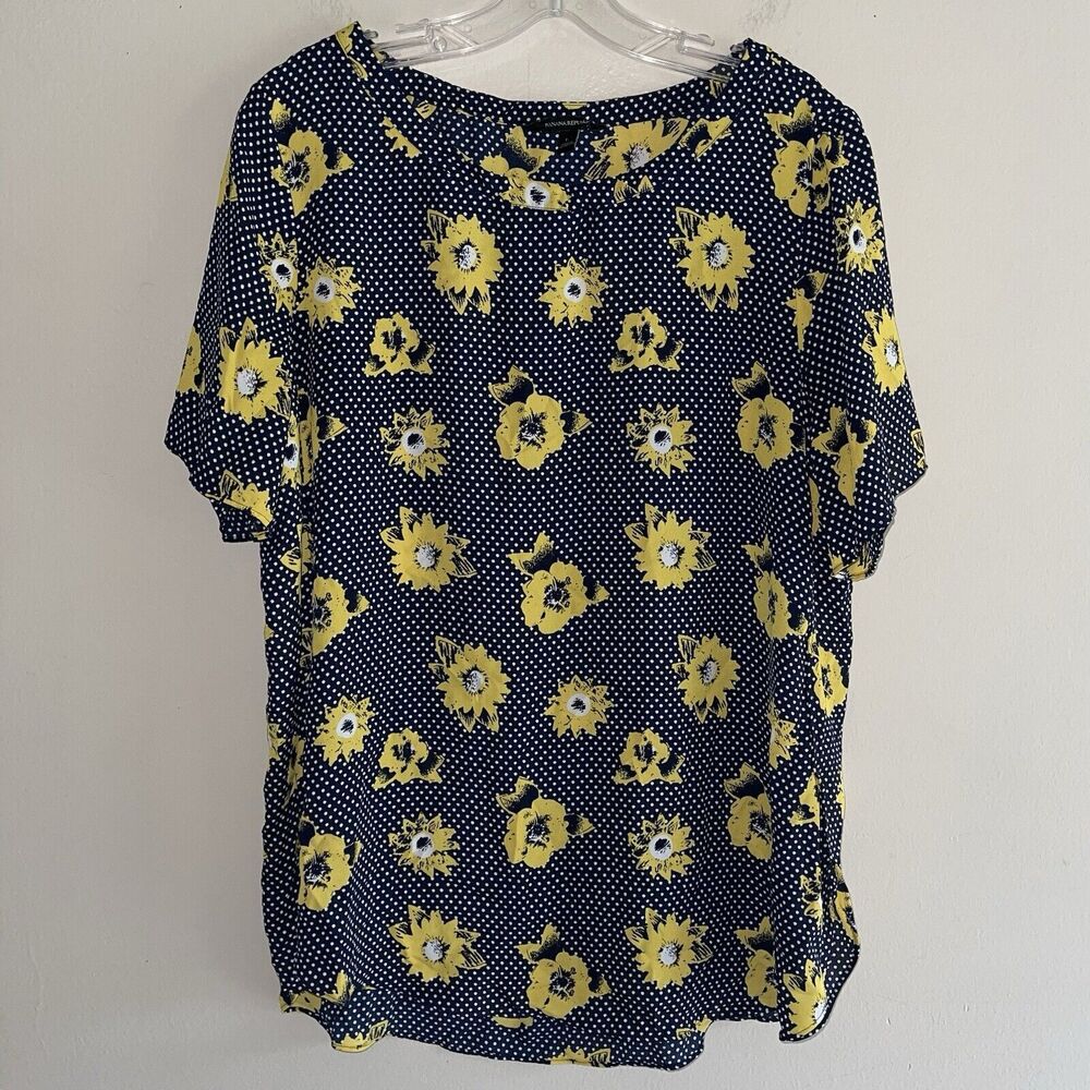 Banana Republic Short Sleeve Top Size L Polka Dots Floral Yellow Black Casual
